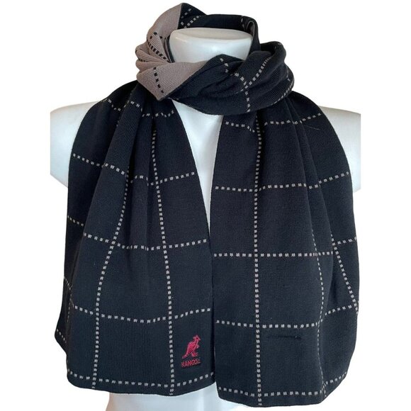 Kangol Black Gray Plaid Men's Muffler Winter Weight Cotton Blend 11" x 56" - Picture 4 of 8